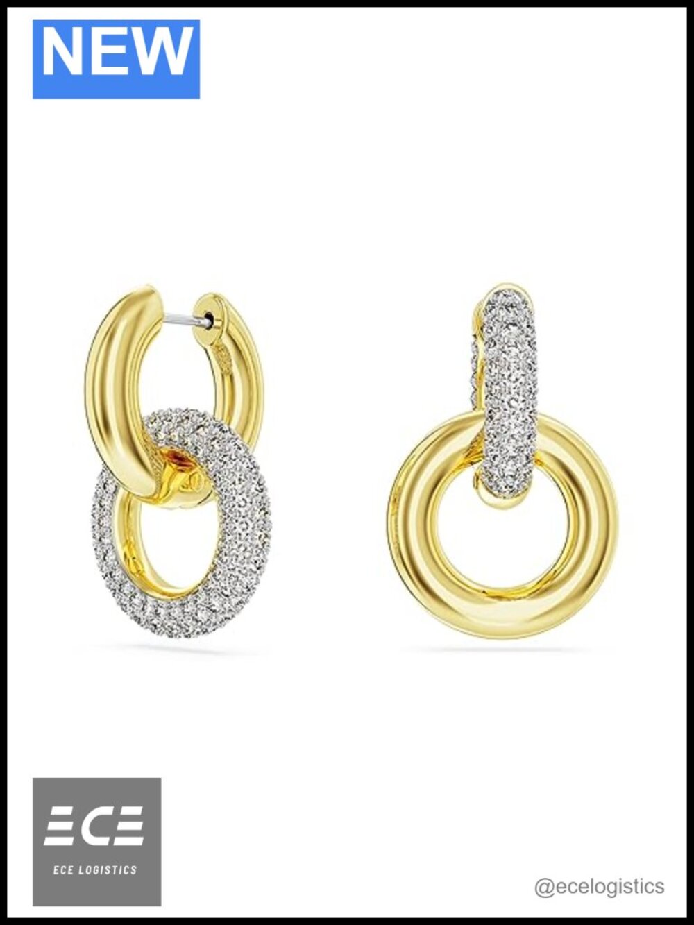 Crystal Hoop Earrings with Interlocking Loop and Gold-tone Finish